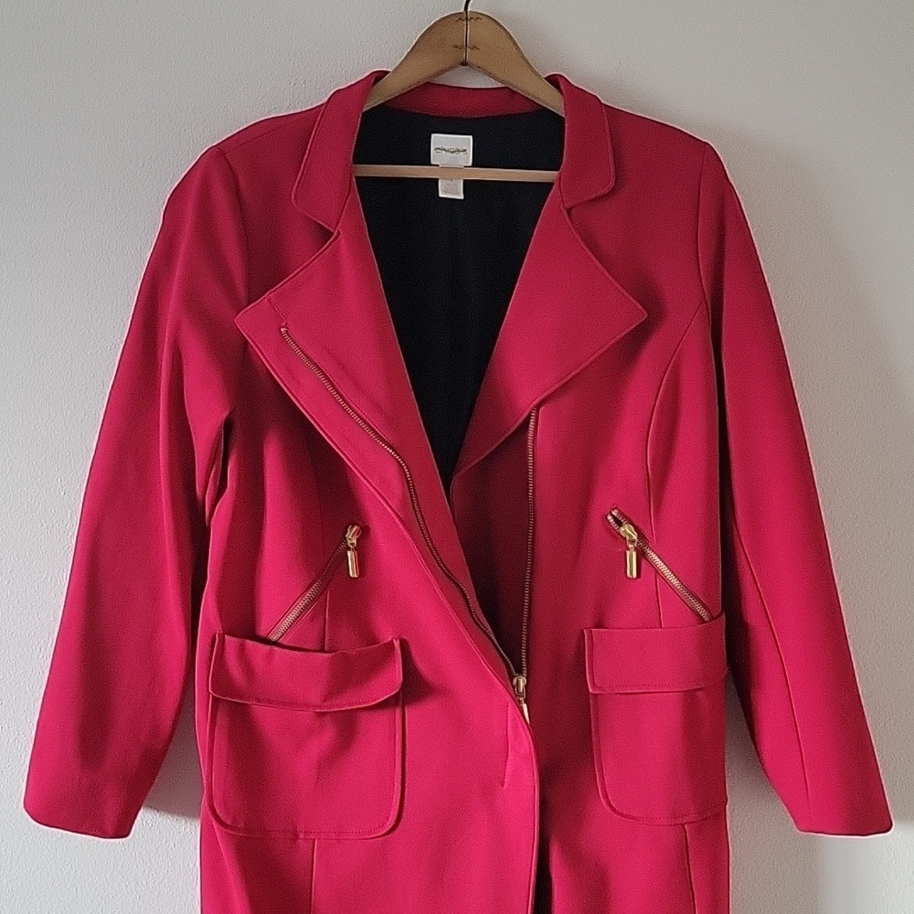 Chico's Red Sleek‎ Ponte Jacket Size Medium - Picture 11 of 12